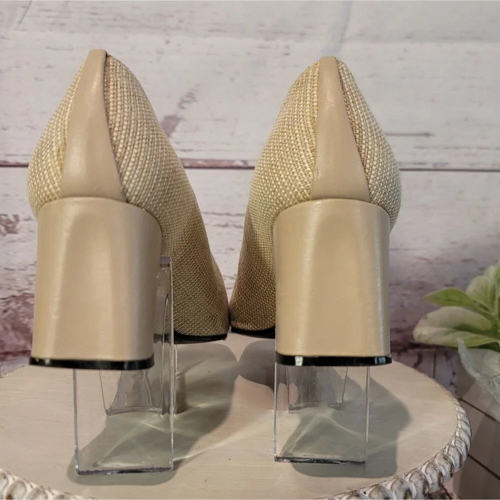 Vintage Stuart Weitzman Women's Beige Square Toe Pump Heels Size 8.5B